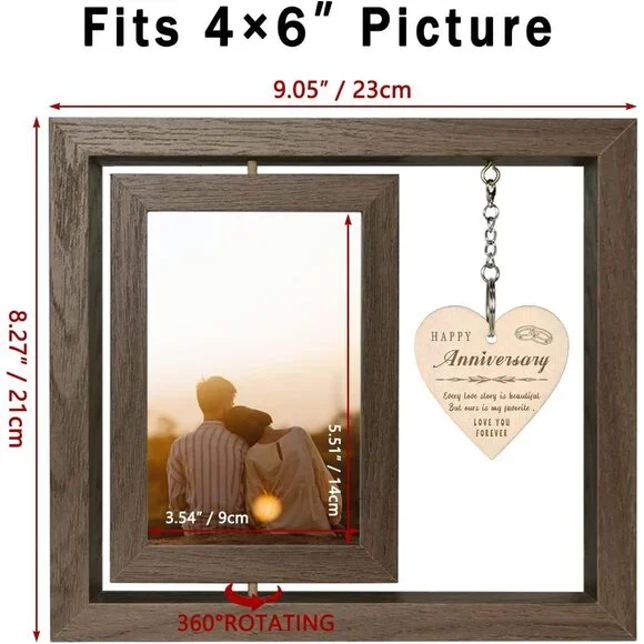 Happy Anniversary Picture Frame Gifts for Women, Rustic Wood Floating Wedding An - Picture 3 of 7